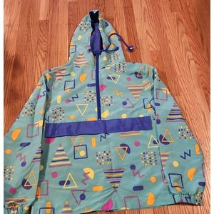 Super Massive AQUA 90's Style WINDBREAKER PULLOVER - NWT